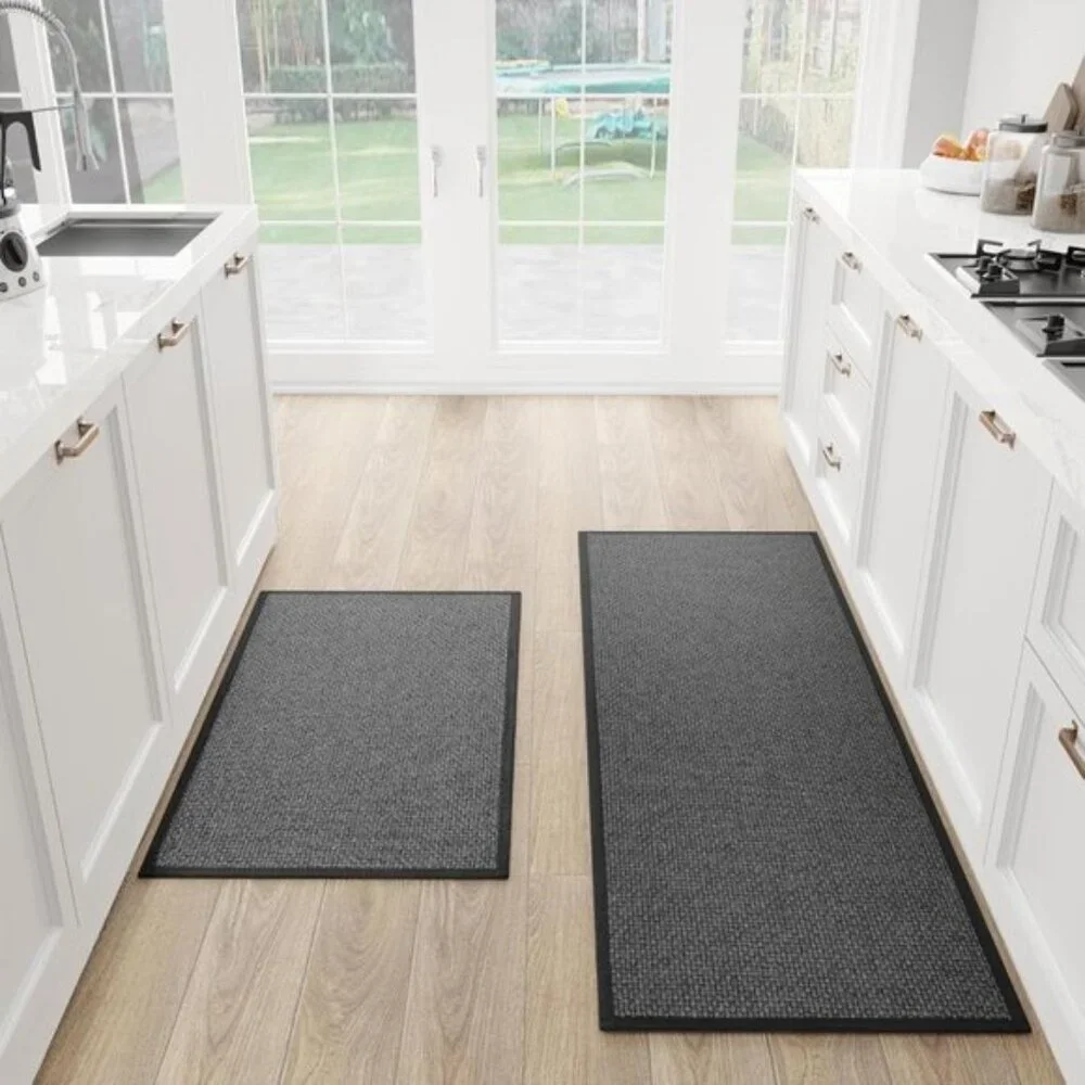 New Kitchen Mat Set of 2, Non-Slip, Absorbent Cushioned Mats for Kitchen - Black